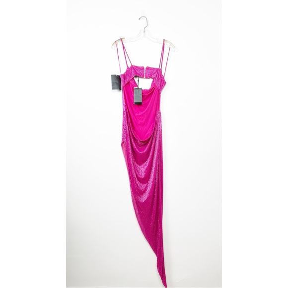NWT Retrofete x May Mashiah Topaz Glass Beaded Dress In Fuschia L - Picture 12 of 13